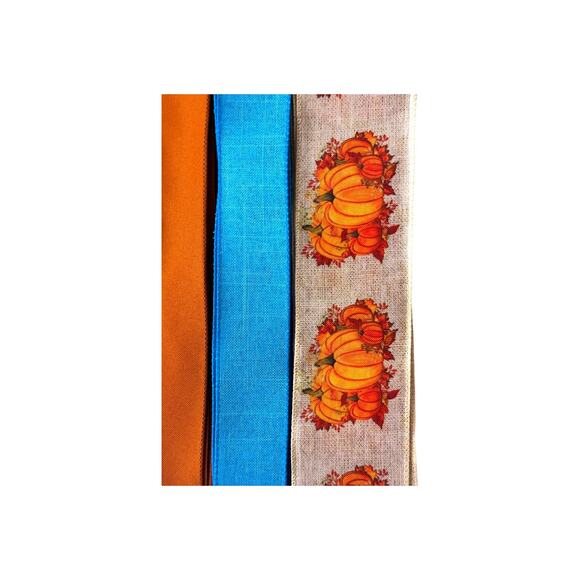 Gather Pumpkin Wreath Kit - DIY Autumn Craft Metal Pumpkin Sign Ribbon Bundle - Picture 5 of 5